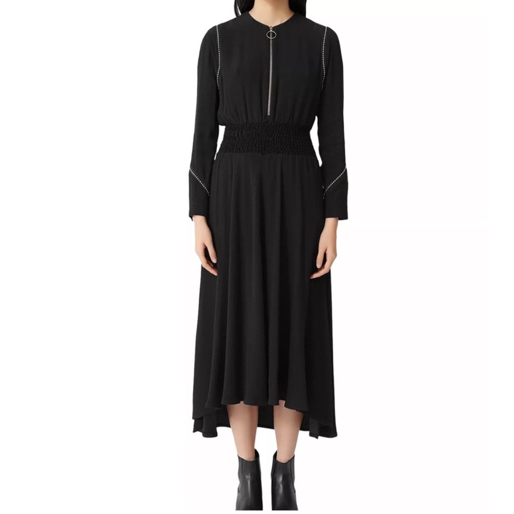 Maje Black dress size 1 zipper studded high low